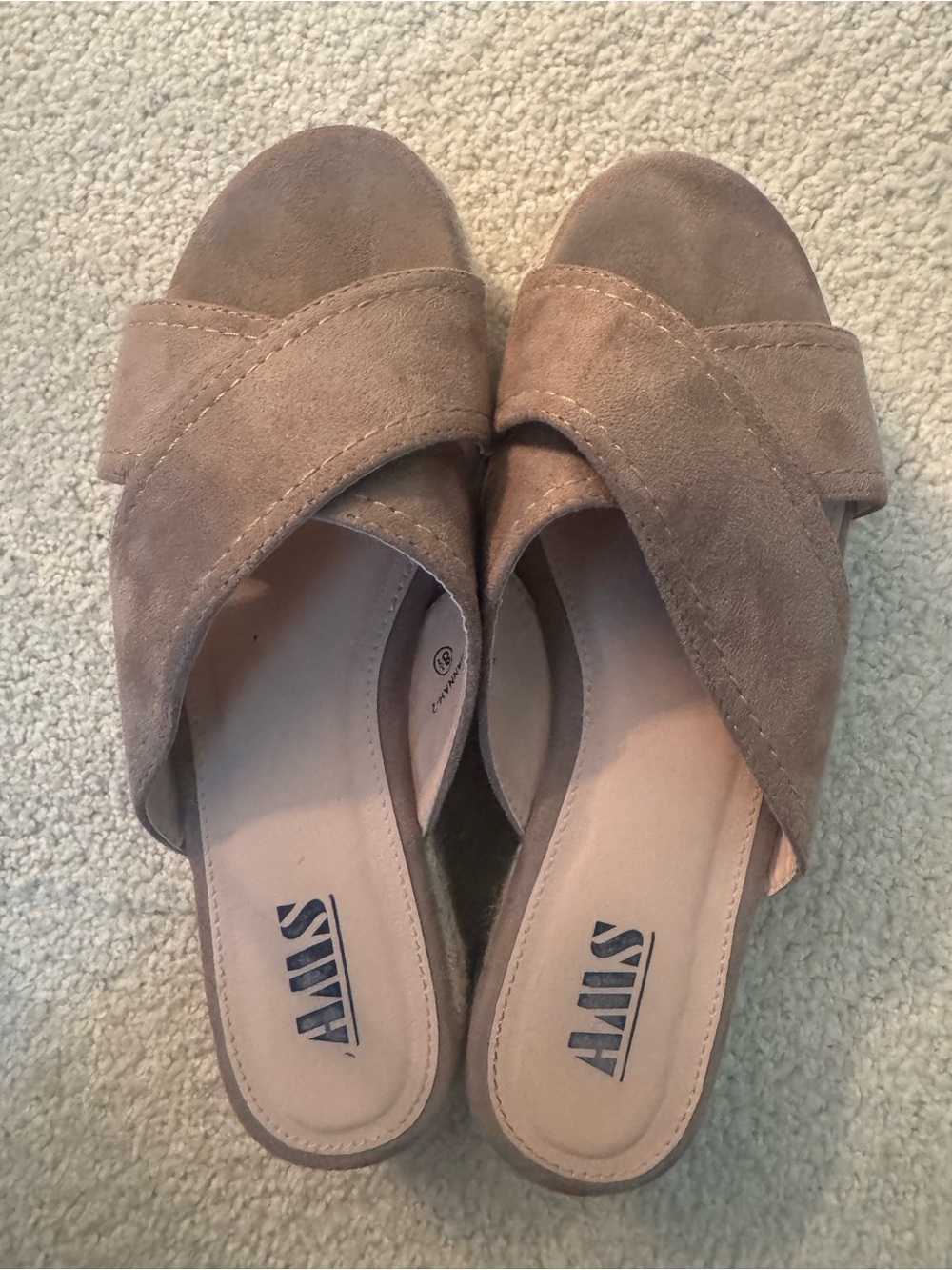 AALYS Taupe Suede Crisscross Slide Mules